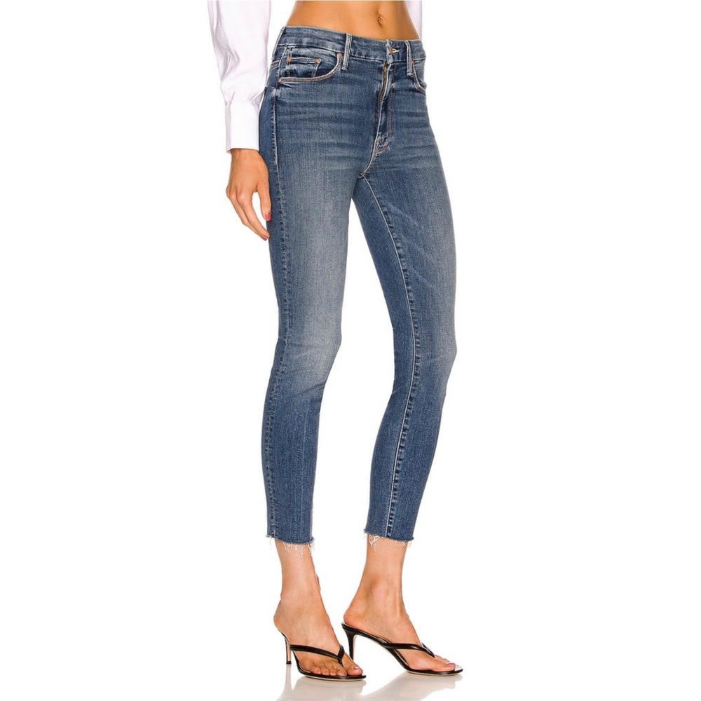 MOTHER High Waisted Looker Ankle Fray Jeans Walking On Coals Blue‎ Size 27